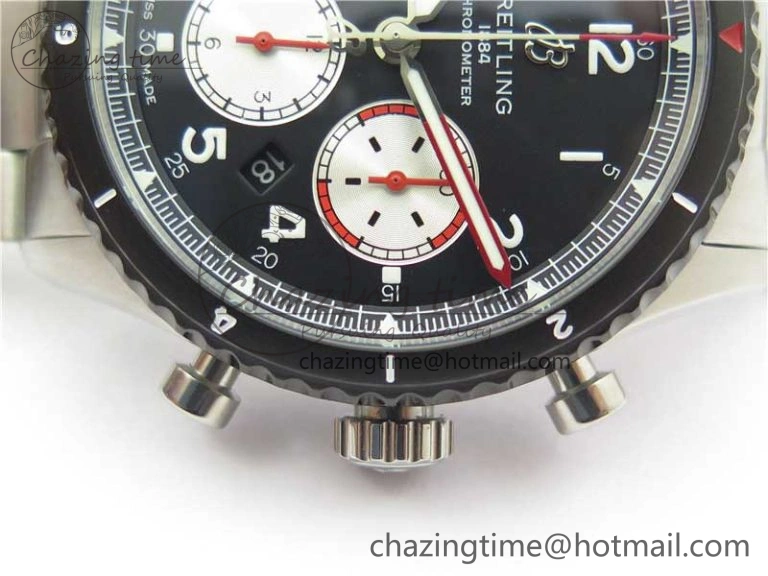Navitimer 8 B01 Chrono 43mm SS Black Bezel Best Edition Black Dial on SS Bracelet A7750