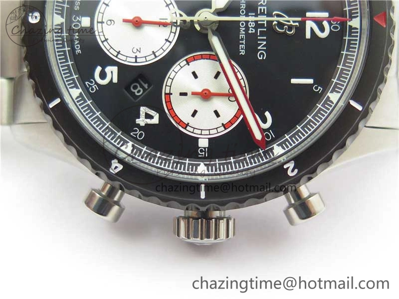 Navitimer 8 B01 Chrono 43mm SS Black Bezel Best Edition Black Dial on SS Bracelet A7750