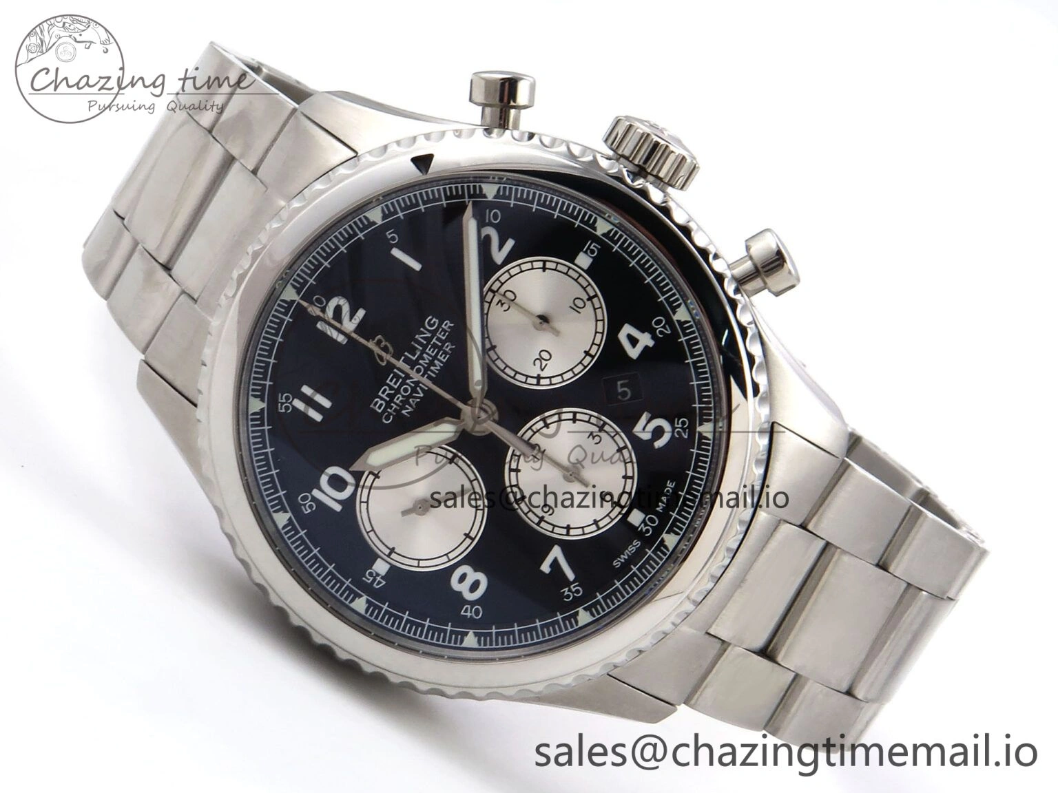 Navitimer 8 B01 Chrono SS EF 1:1 Best Edition Black Dial on SS Bracelet A7750