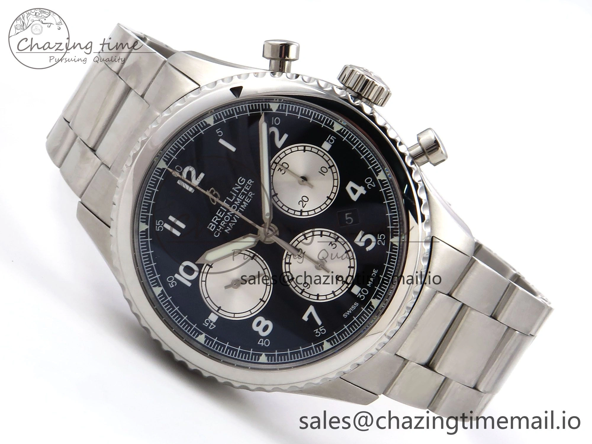 Navitimer 8 B01 Chrono SS EF 1:1 Best Edition Black Dial on SS Bracelet A7750
