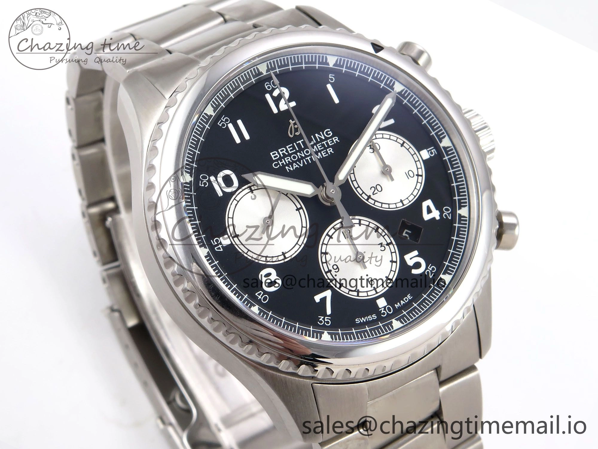 Navitimer 8 B01 Chrono SS EF 1:1 Best Edition Black Dial on SS Bracelet A7750