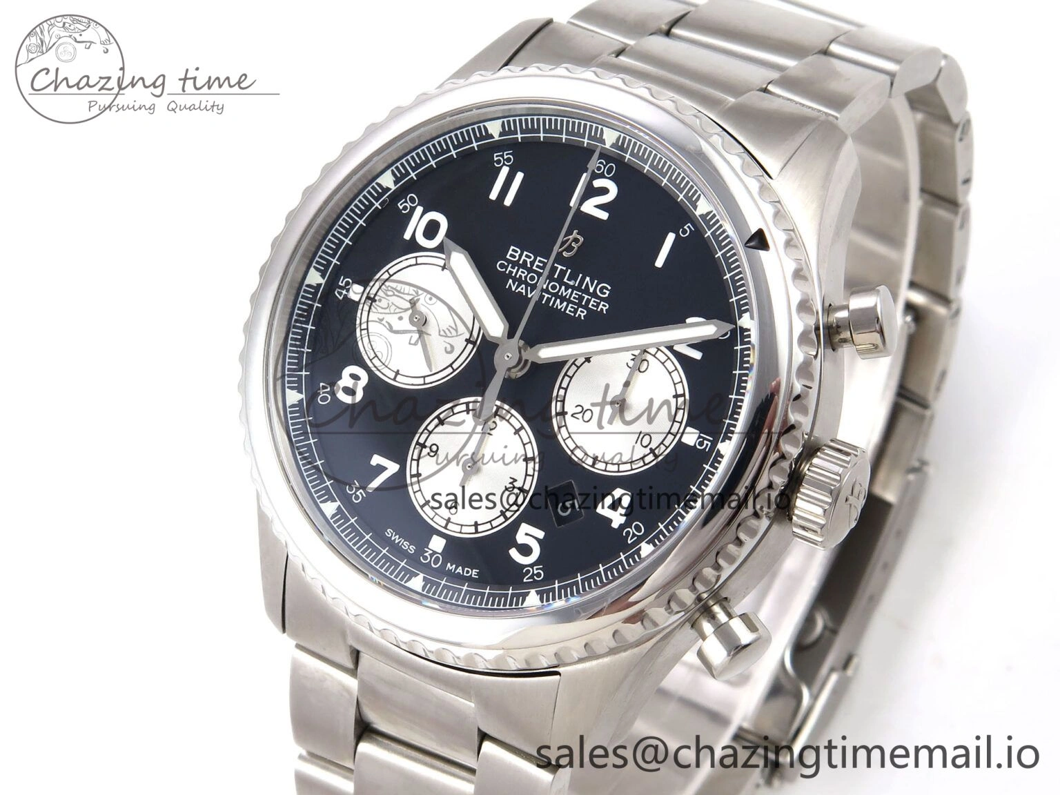 Navitimer 8 B01 Chrono SS EF 1:1 Best Edition Black Dial on SS Bracelet A7750