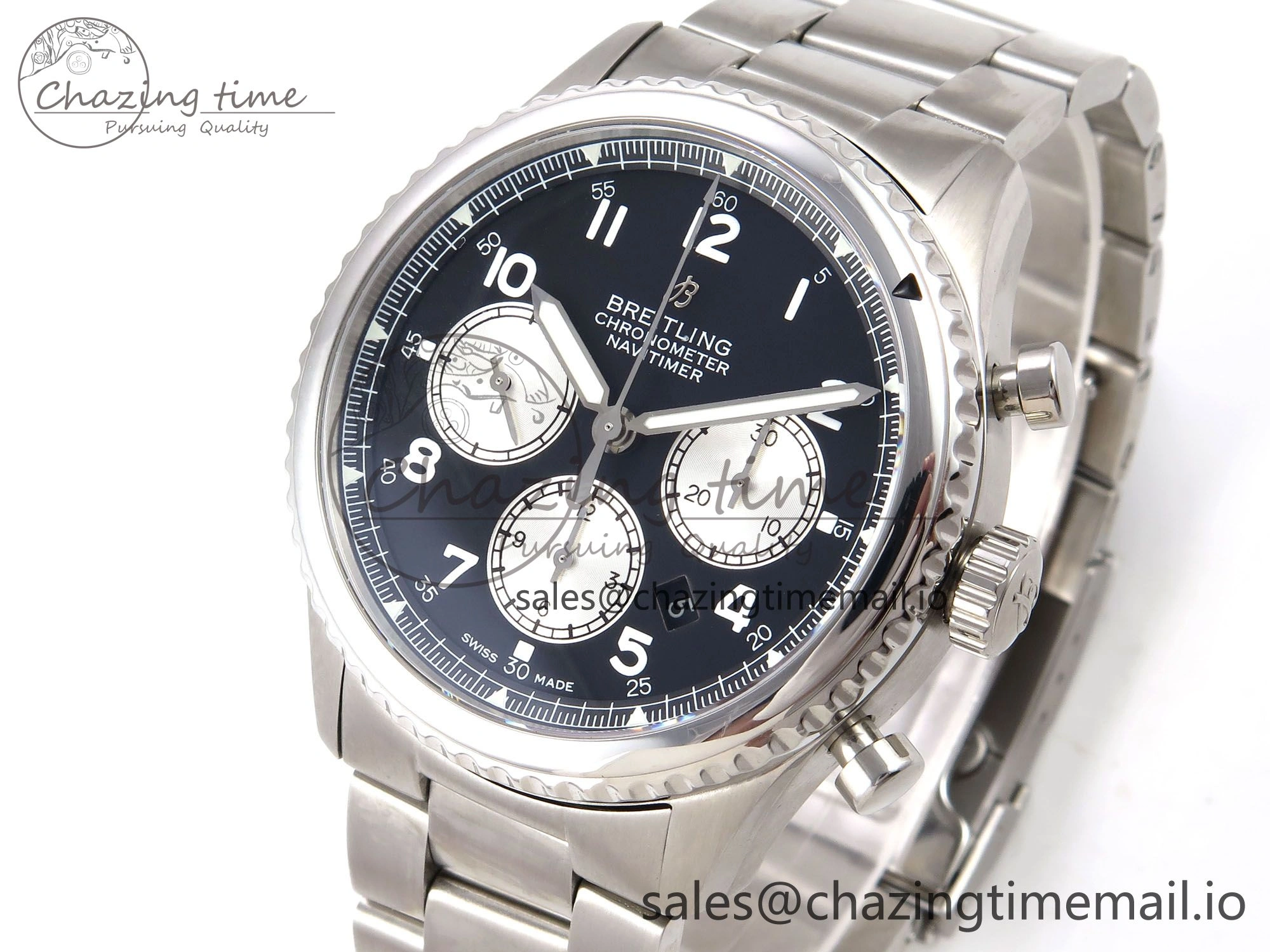 Navitimer 8 B01 Chrono SS EF 1:1 Best Edition Black Dial on SS Bracelet A7750