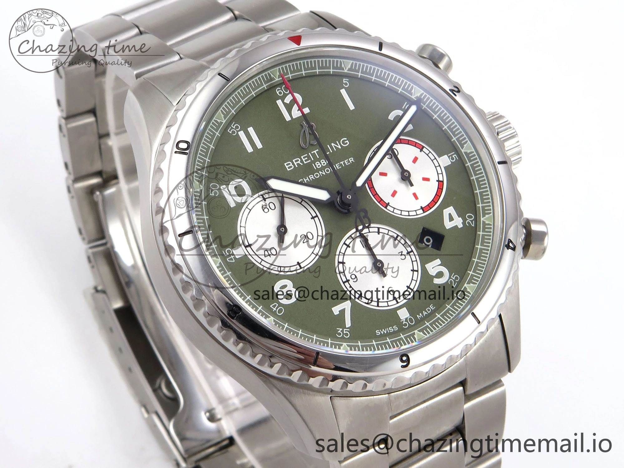 Navitimer 8 B01 Chrono SS EF 1:1 Best Edition Green Dial Arabic Bezel on SS Bracelet A7750