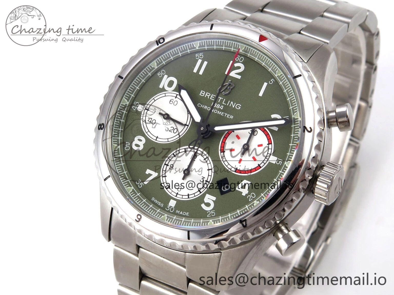 Navitimer 8 B01 Chrono SS EF 1:1 Best Edition Green Dial Arabic Bezel on SS Bracelet A7750