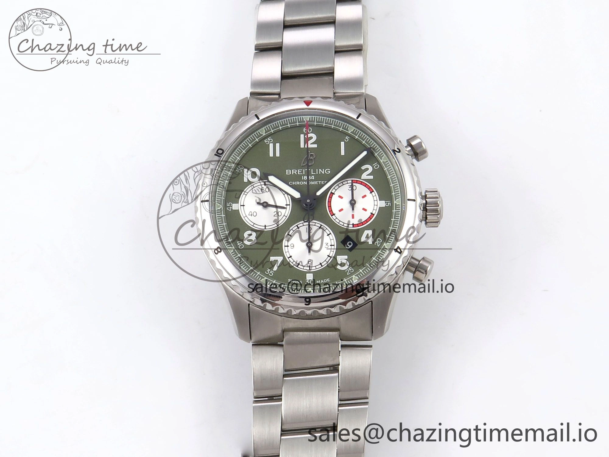 Navitimer 8 B01 Chrono SS EF 1:1 Best Edition Green Dial Arabic Bezel on SS Bracelet A7750