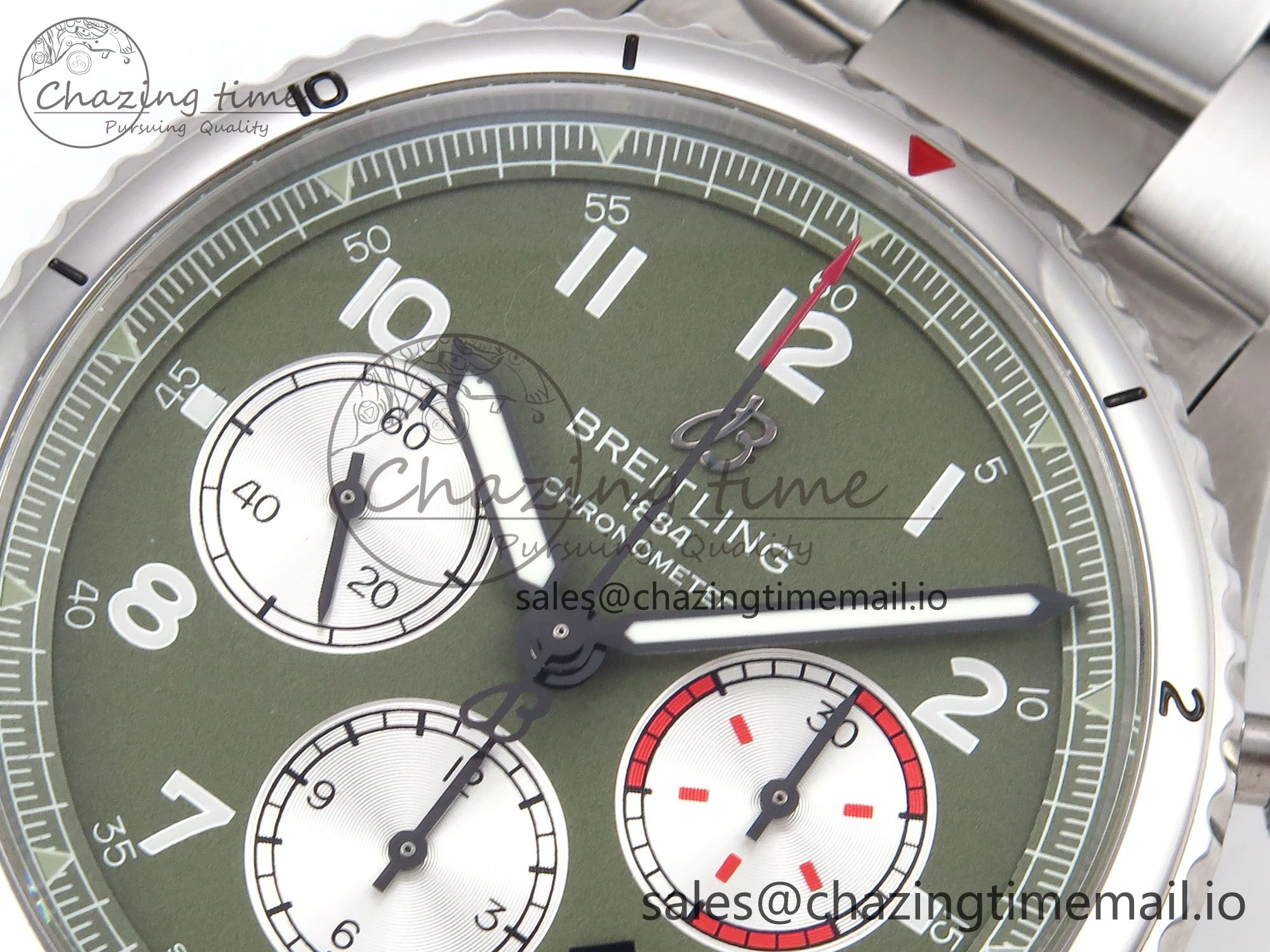 Navitimer 8 B01 Chrono SS EF 1:1 Best Edition Green Dial Arabic Bezel on SS Bracelet A7750