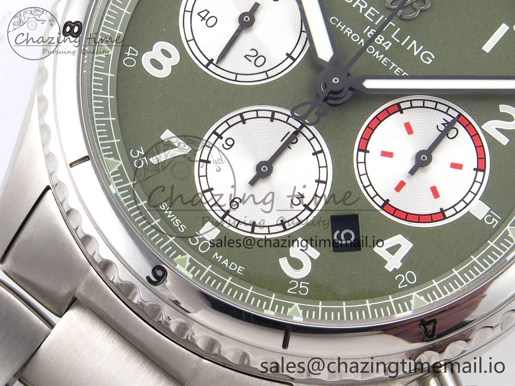 Navitimer 8 B01 Chrono SS EF 1:1 Best Edition Green Dial Arabic Bezel on SS Bracelet A7750