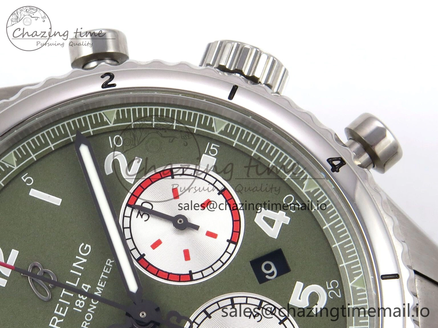 Navitimer 8 B01 Chrono SS EF 1:1 Best Edition Green Dial Arabic Bezel on SS Bracelet A7750