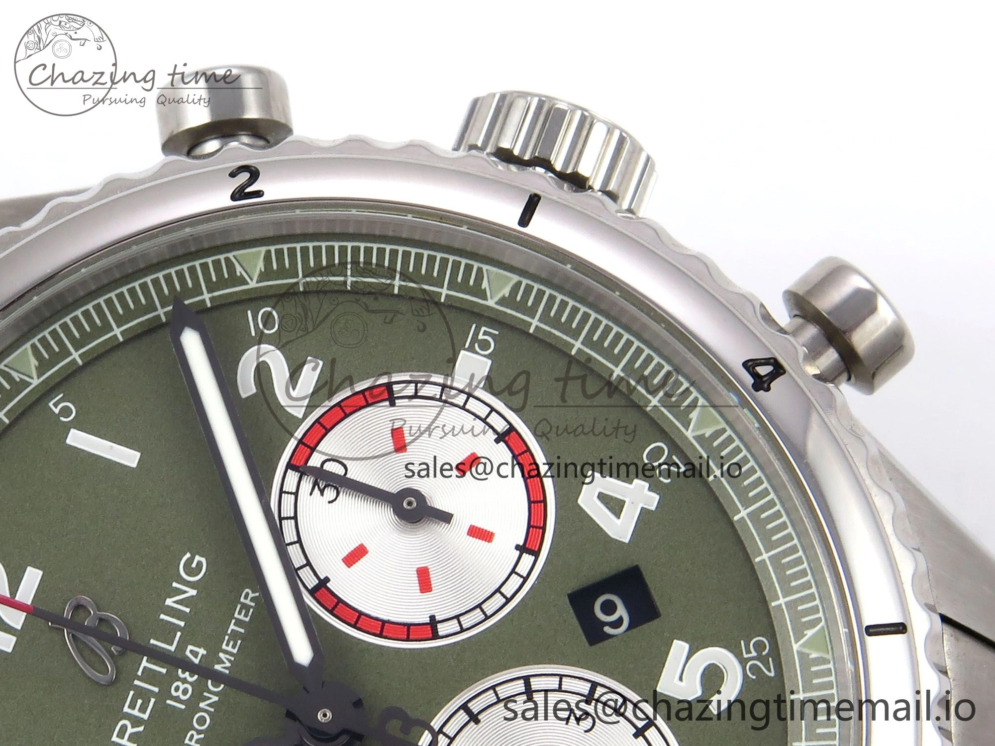 Navitimer 8 B01 Chrono SS EF 1:1 Best Edition Green Dial Arabic Bezel on SS Bracelet A7750