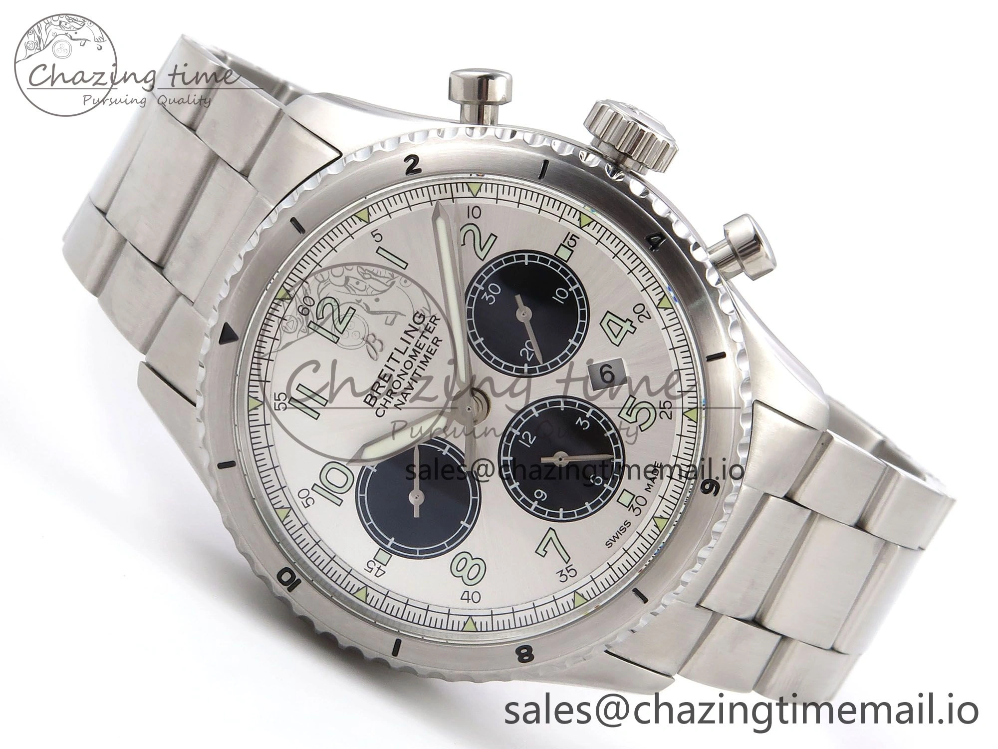 Navitimer 8 B01 Chrono SS EF 1:1 Best Edition White Dial Arabic Bezel on SS Bracelet A7750