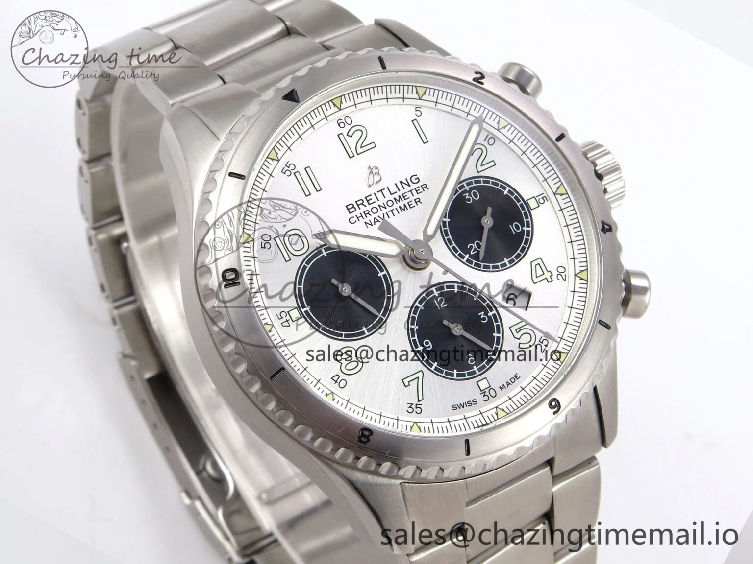 Navitimer 8 B01 Chrono SS EF 1:1 Best Edition White Dial Arabic Bezel on SS Bracelet A7750
