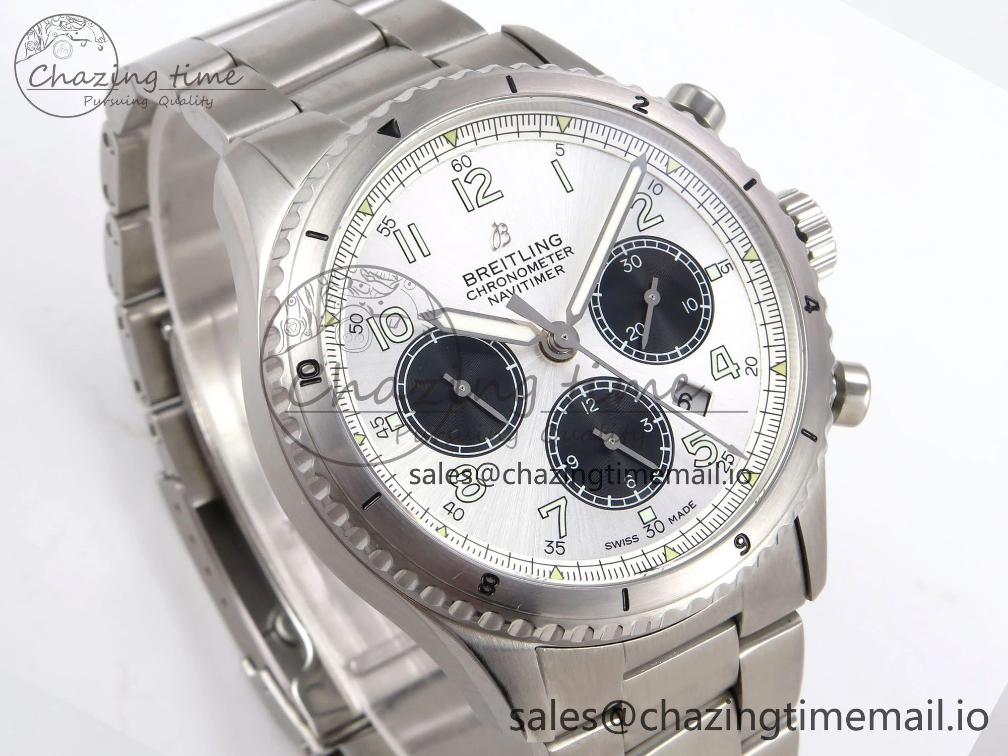Navitimer 8 B01 Chrono SS EF 1:1 Best Edition White Dial Arabic Bezel on SS Bracelet A7750