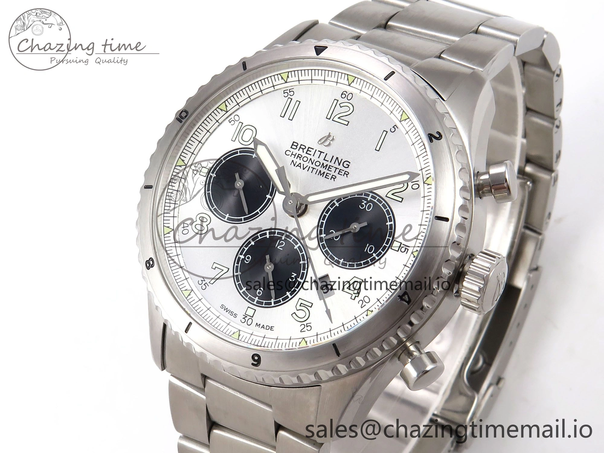 Navitimer 8 B01 Chrono SS EF 1:1 Best Edition White Dial Arabic Bezel on SS Bracelet A7750
