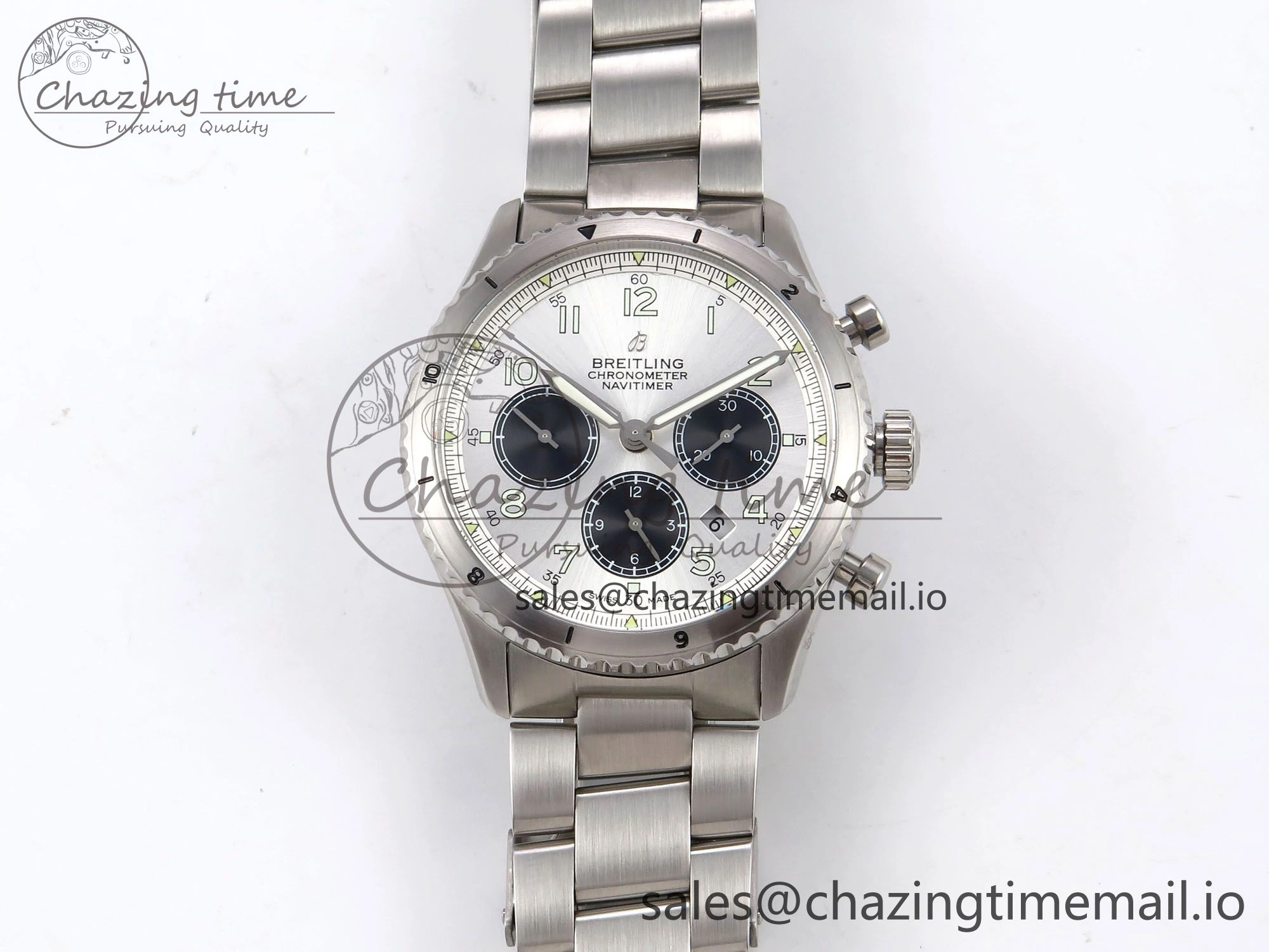 Navitimer 8 B01 Chrono SS EF 1:1 Best Edition White Dial Arabic Bezel on SS Bracelet A7750