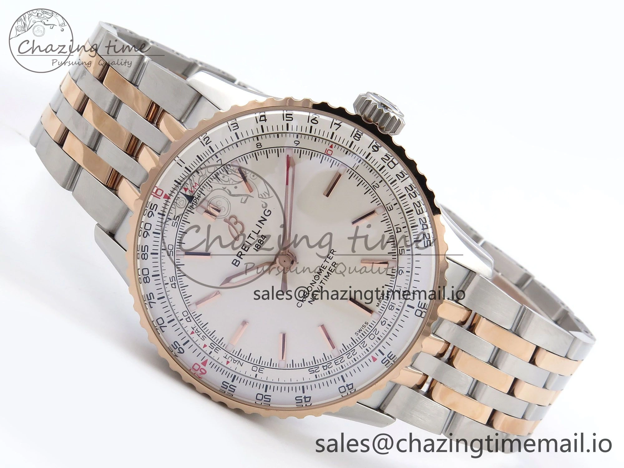 Navitimer Automati SS RG 41mm TF 1:1 Best Edition RG Bezel White Dial on SS RG Bracelet A2824