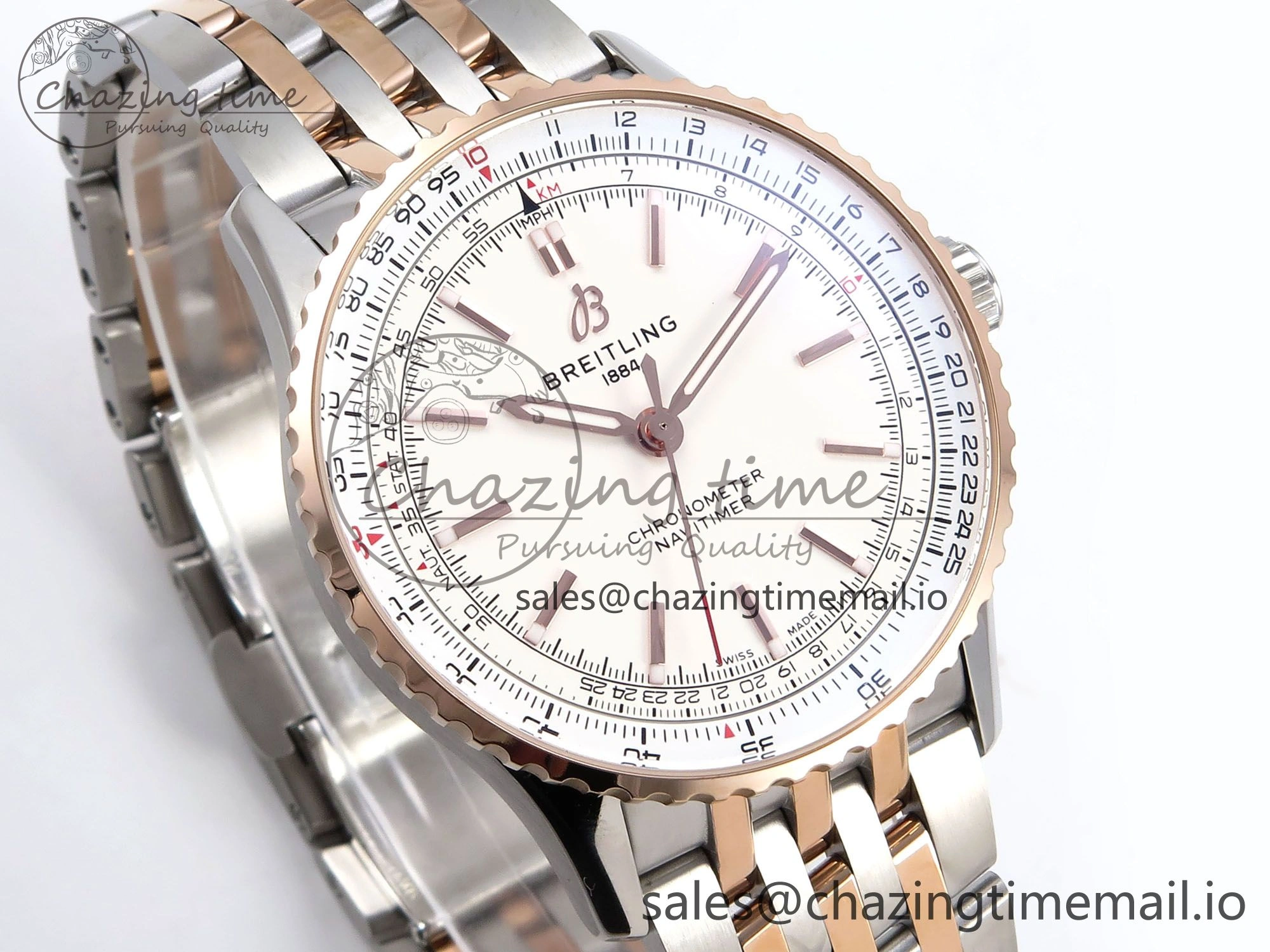 Navitimer Automati SS RG 41mm TF 1:1 Best Edition RG Bezel White Dial on SS RG Bracelet A2824