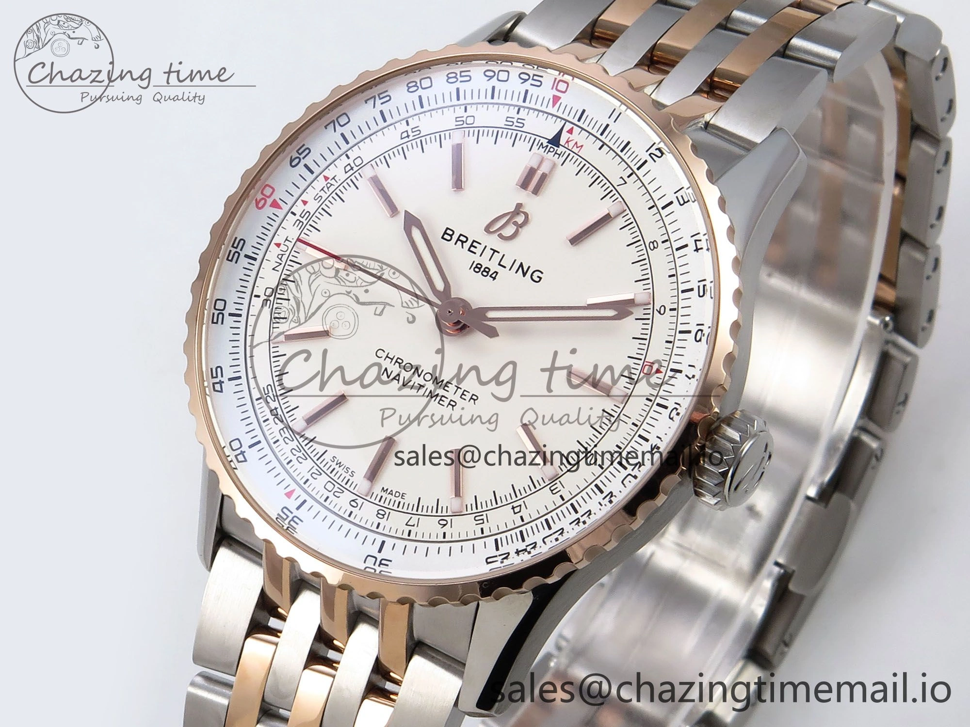 Navitimer Automati SS RG 41mm TF 1:1 Best Edition RG Bezel White Dial on SS RG Bracelet A2824