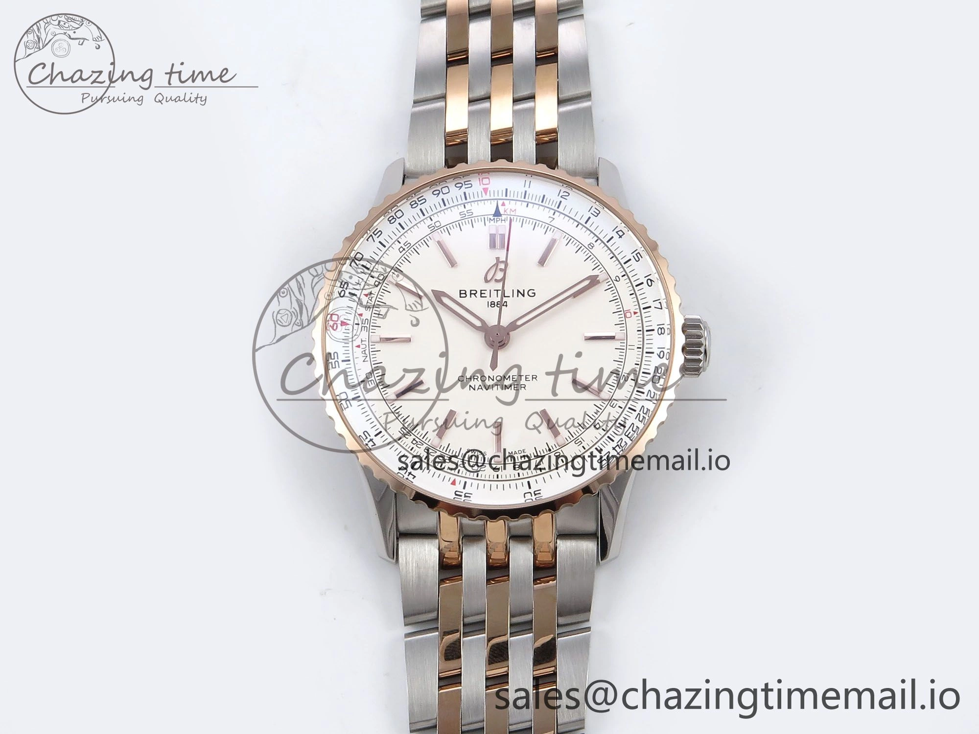 Navitimer Automati SS RG 41mm TF 1:1 Best Edition RG Bezel White Dial on SS RG Bracelet A2824