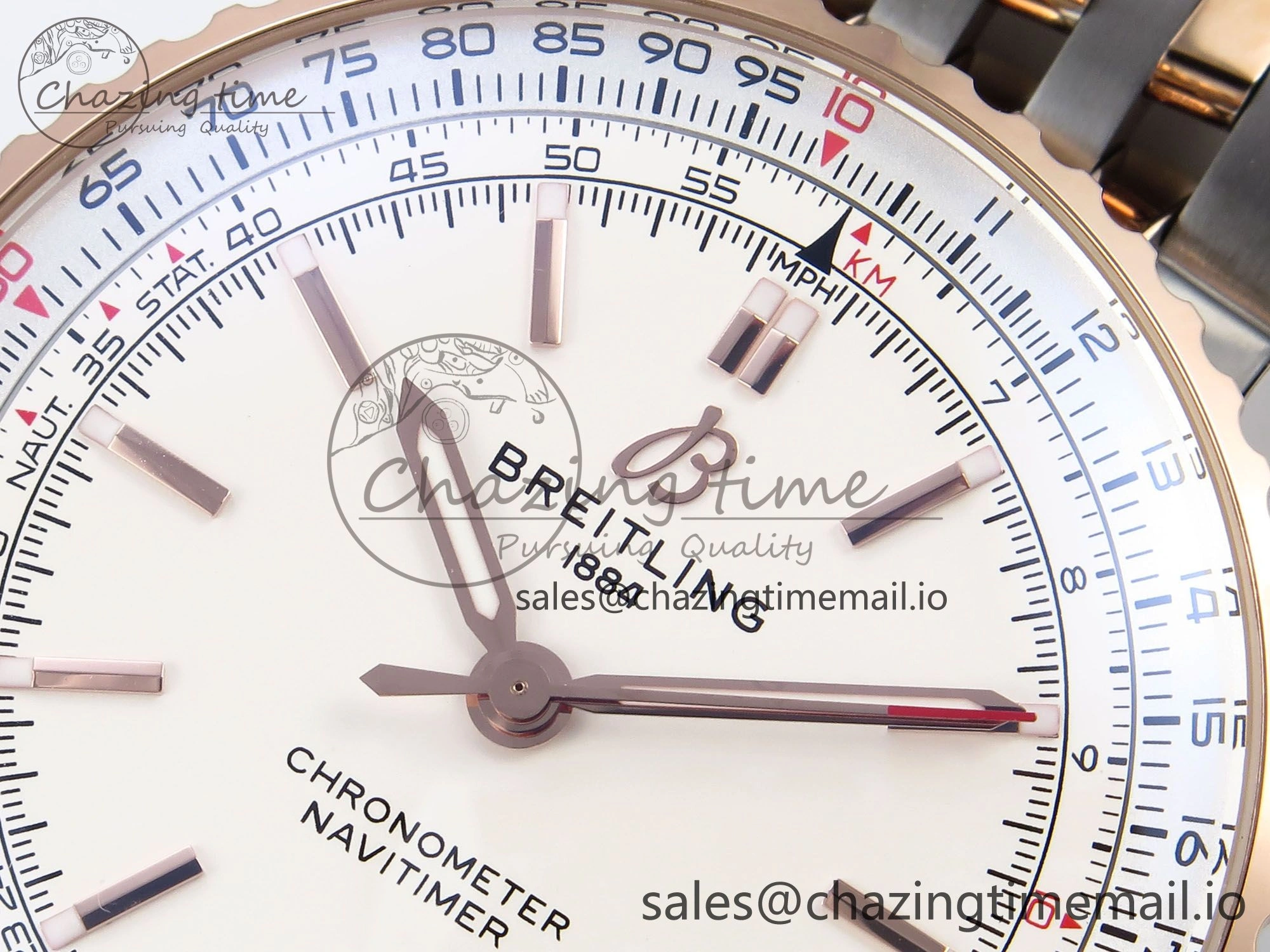 Navitimer Automati SS RG 41mm TF 1:1 Best Edition RG Bezel White Dial on SS RG Bracelet A2824