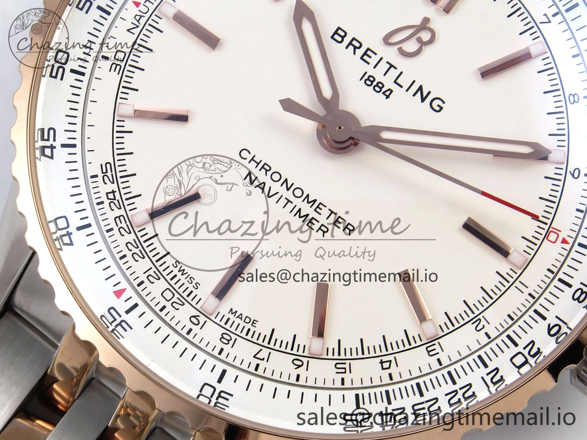 Navitimer Automati SS RG 41mm TF 1:1 Best Edition RG Bezel White Dial on SS RG Bracelet A2824