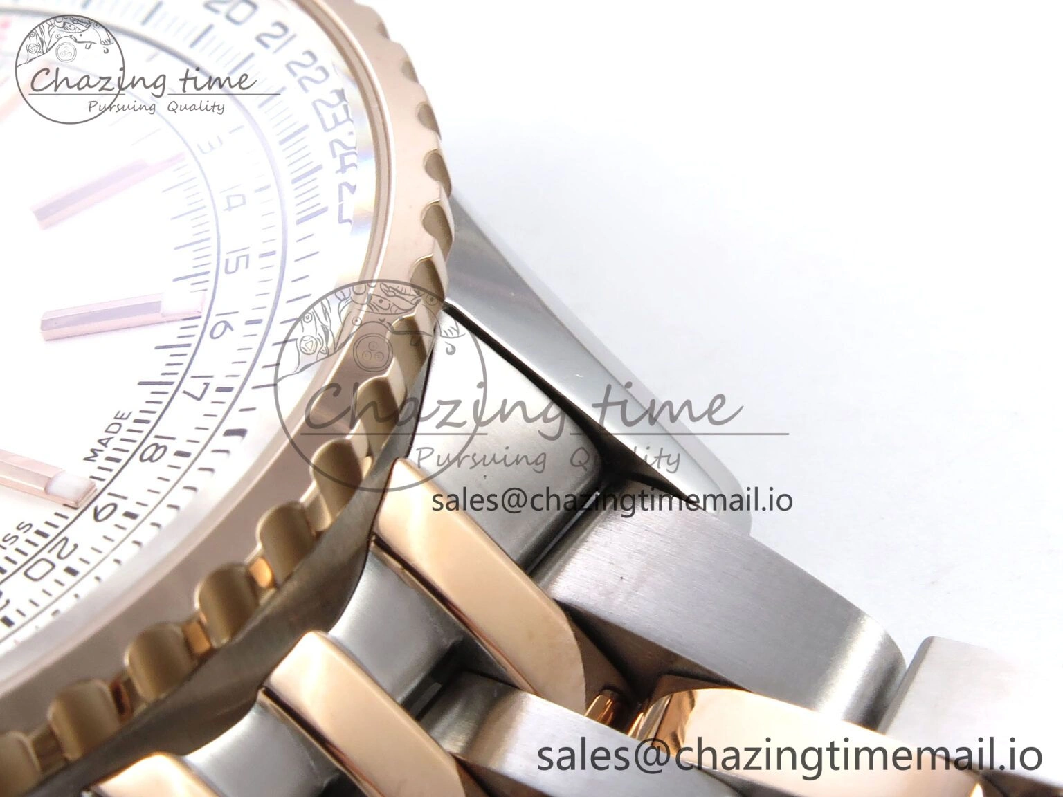 Navitimer Automati SS RG 41mm TF 1:1 Best Edition RG Bezel White Dial on SS RG Bracelet A2824
