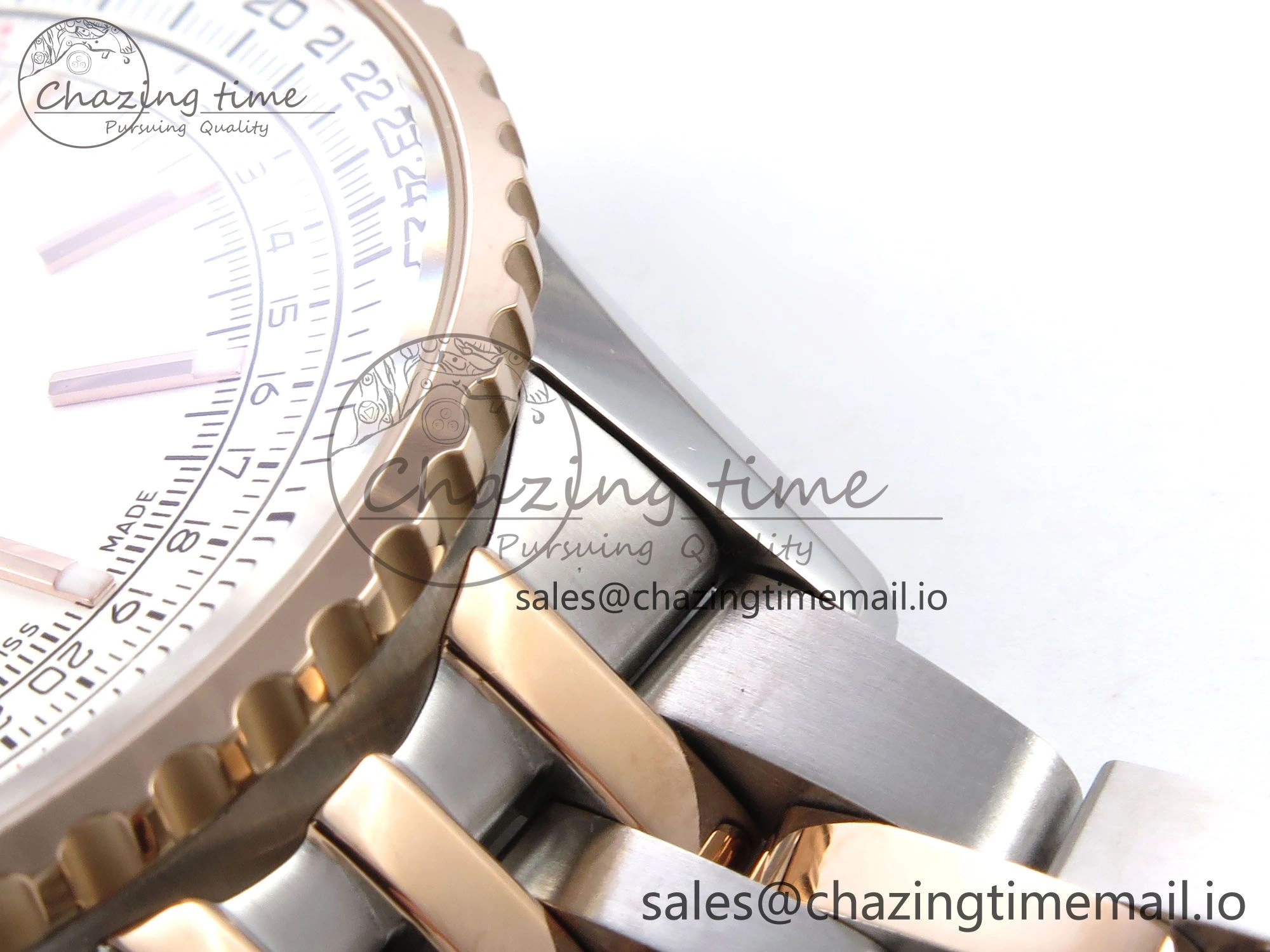 Navitimer Automati SS RG 41mm TF 1:1 Best Edition RG Bezel White Dial on SS RG Bracelet A2824