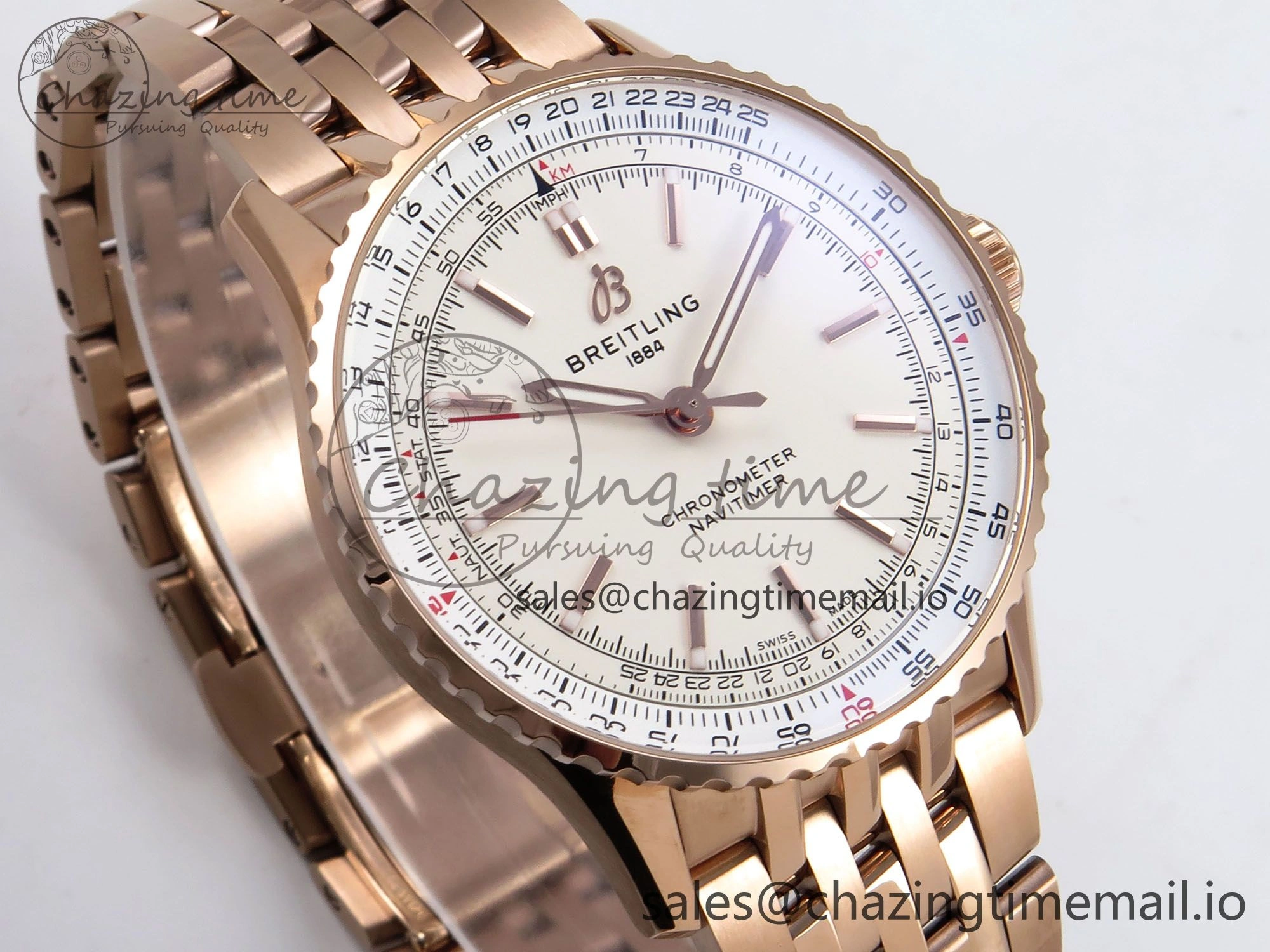Navitimer Automatic RG 41mm TF 1:1 Best Edition RG Bezel White Dial on RG Bracelet A2824