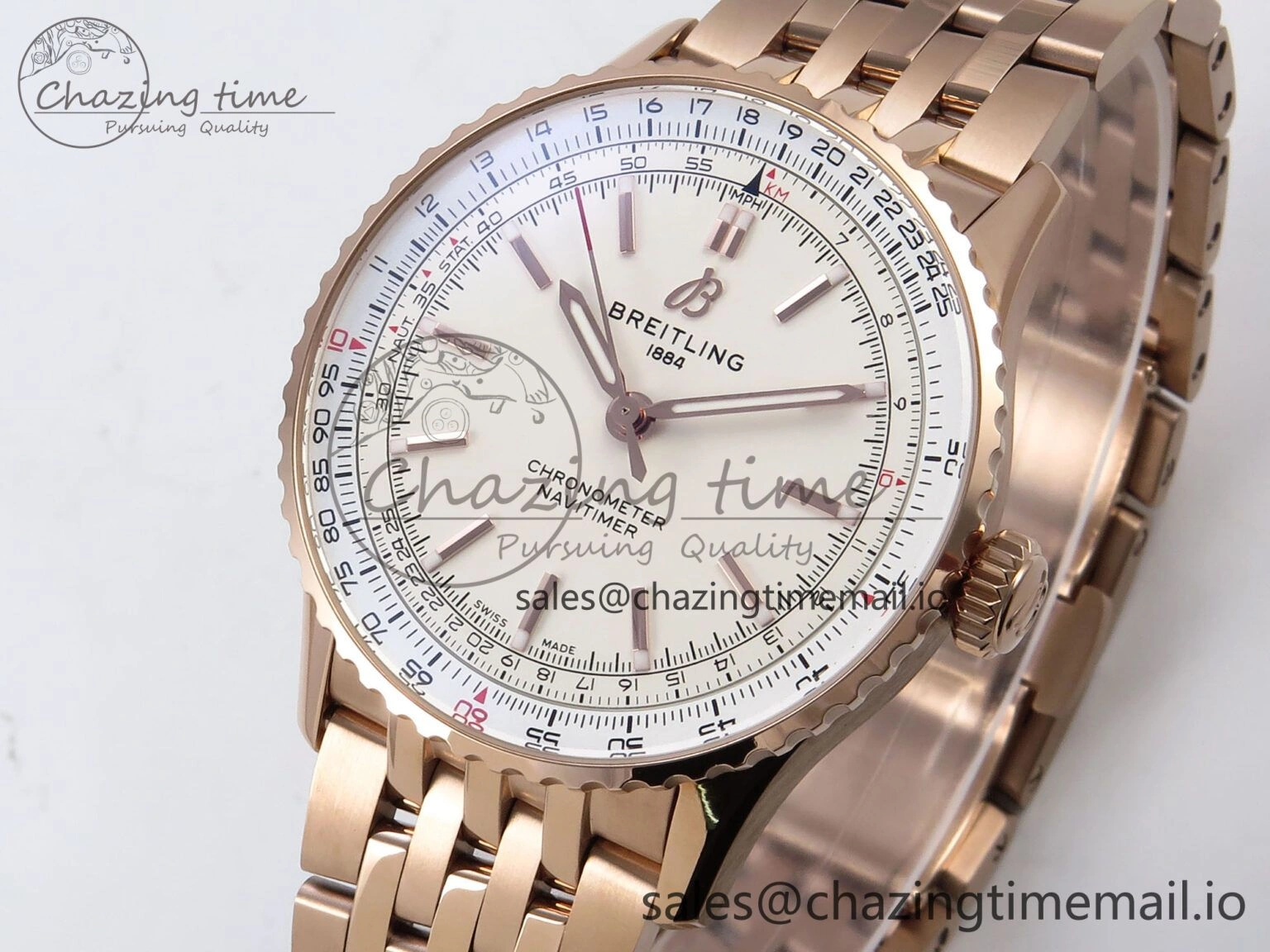 Navitimer Automatic RG 41mm TF 1:1 Best Edition RG Bezel White Dial on RG Bracelet A2824