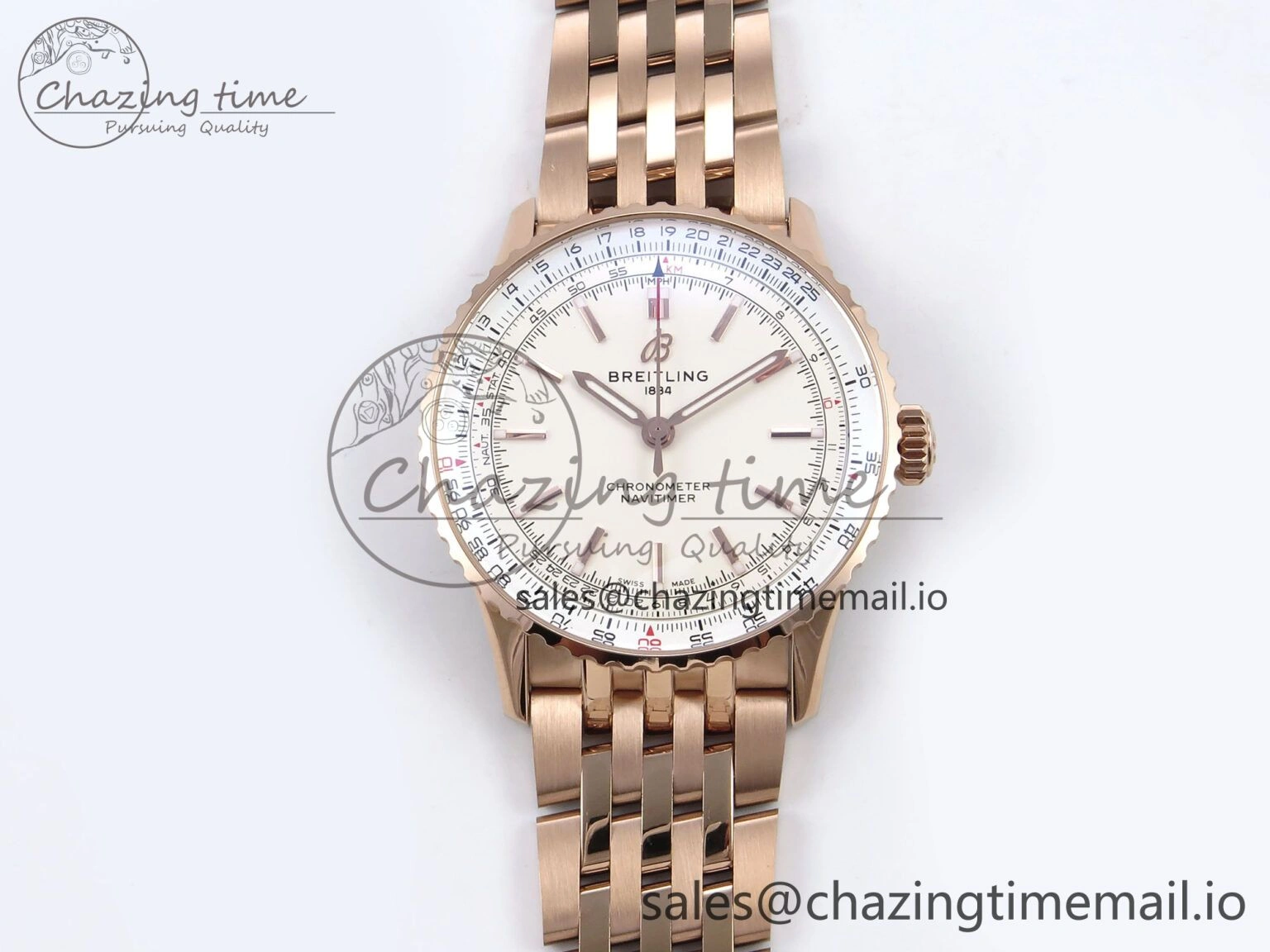 Navitimer Automatic RG 41mm TF 1:1 Best Edition RG Bezel White Dial on RG Bracelet A2824
