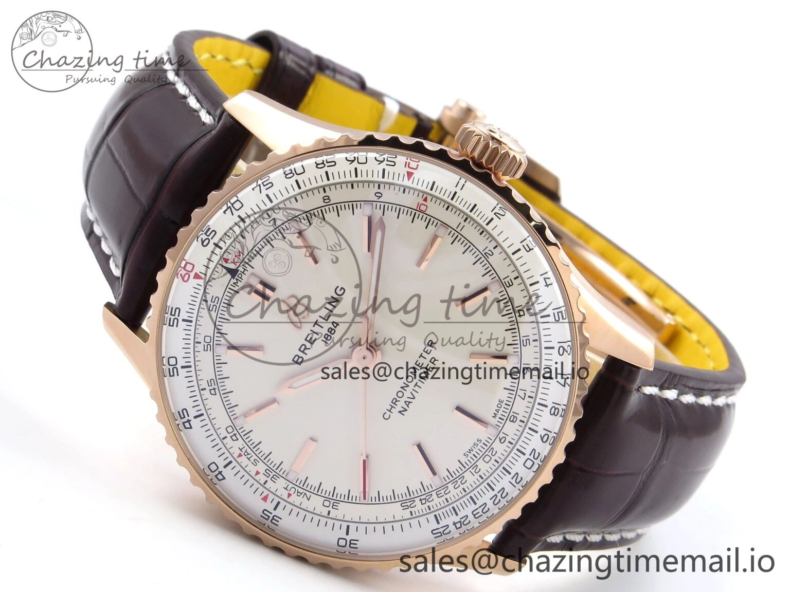 Navitimer Automatic RG 41mm TF 1:1 Best Edition White Dial on Brown Leather Strap A2824
