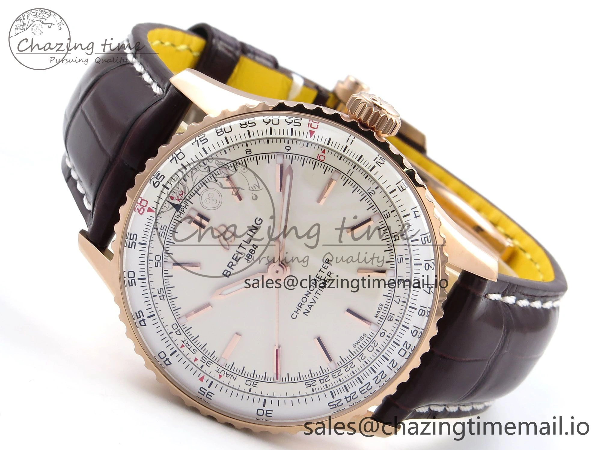 Navitimer Automatic RG 41mm TF 1:1 Best Edition White Dial on Brown Leather Strap A2824