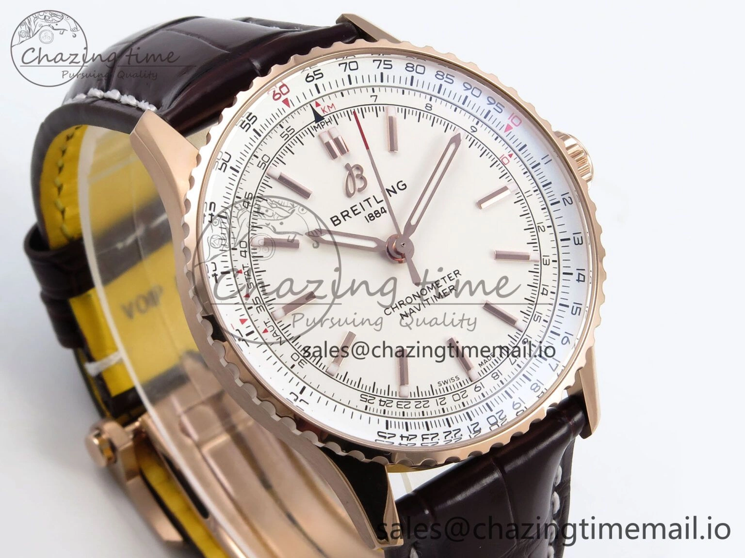 Navitimer Automatic RG 41mm TF 1:1 Best Edition White Dial on Brown Leather Strap A2824
