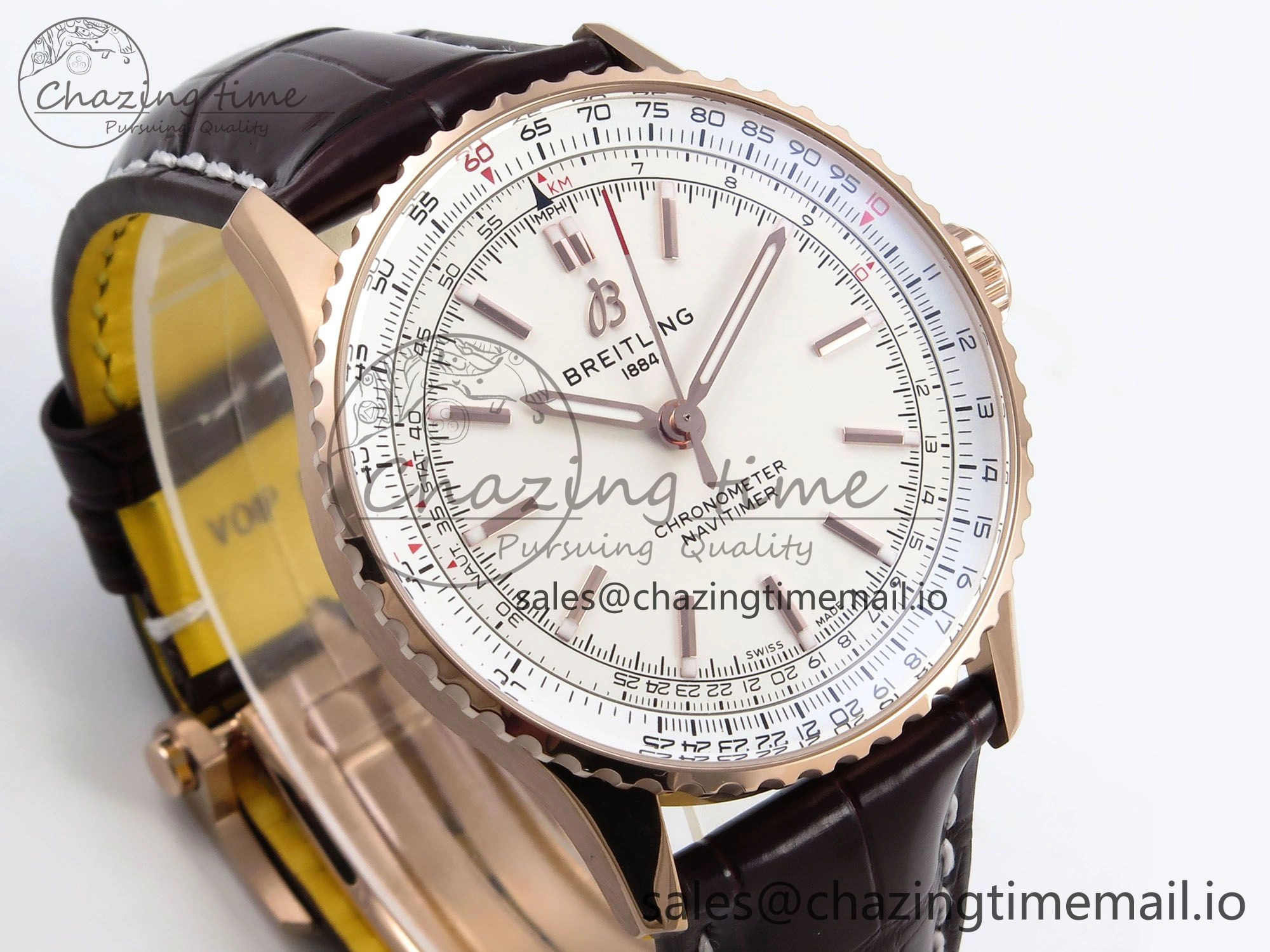 Navitimer Automatic RG 41mm TF 1:1 Best Edition White Dial on Brown Leather Strap A2824