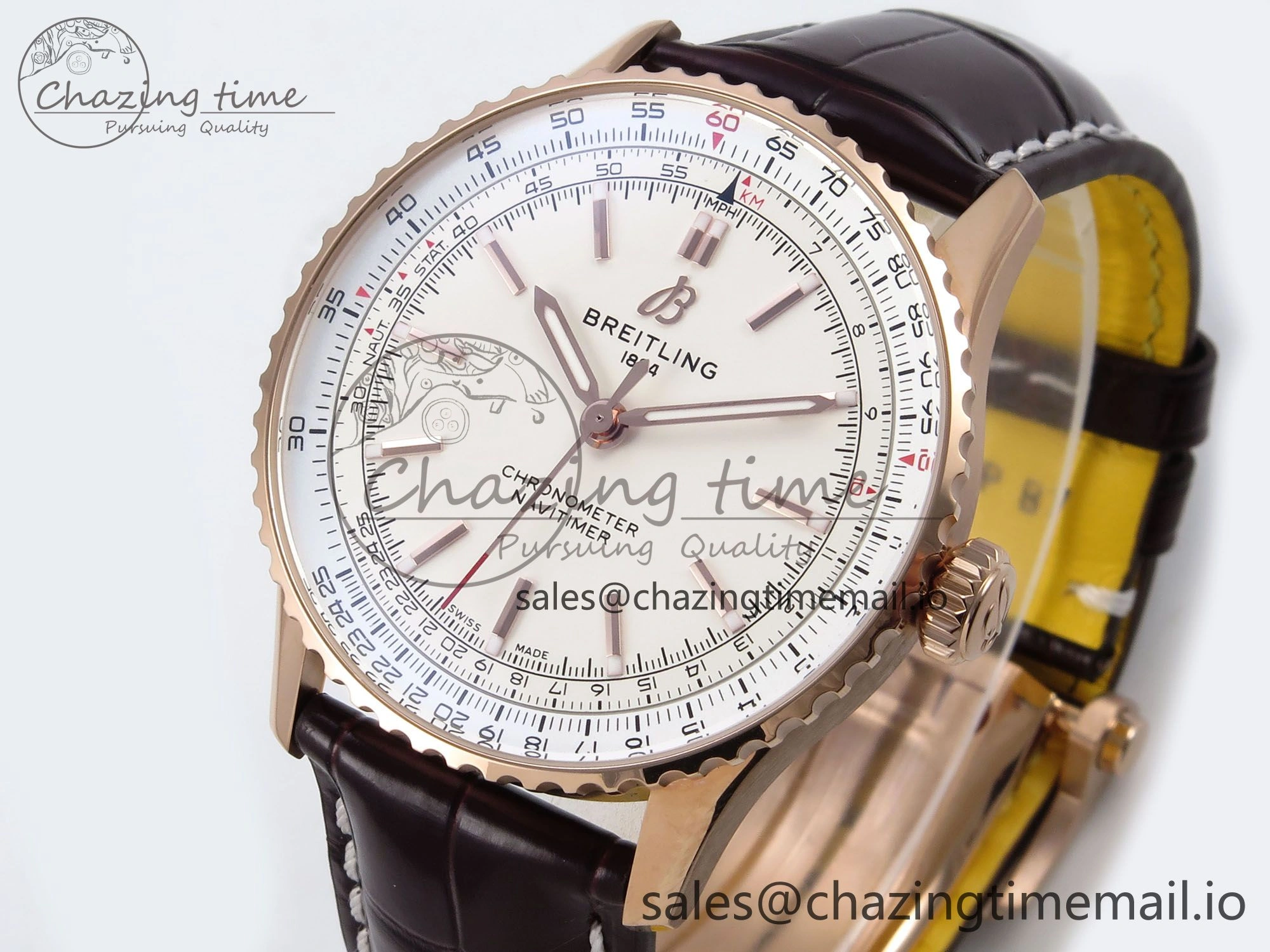 Navitimer Automatic RG 41mm TF 1:1 Best Edition White Dial on Brown Leather Strap A2824