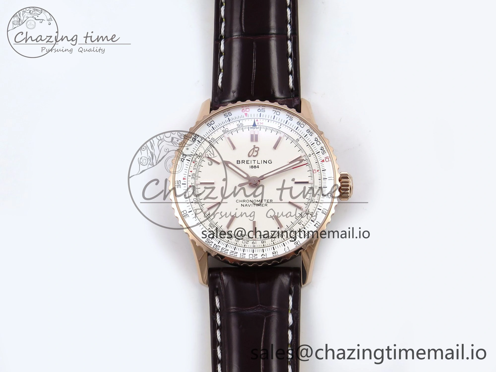 Navitimer Automatic RG 41mm TF 1:1 Best Edition White Dial on Brown Leather Strap A2824