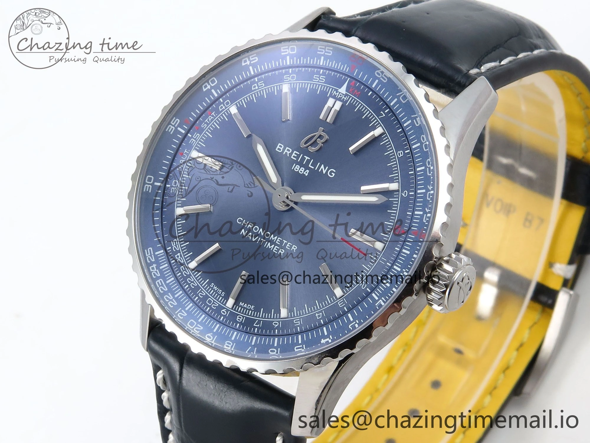 Navitimer Automatic SS 41mm TF 1:1 Best Edition Blue Dial on Blue Leather Strap A2824