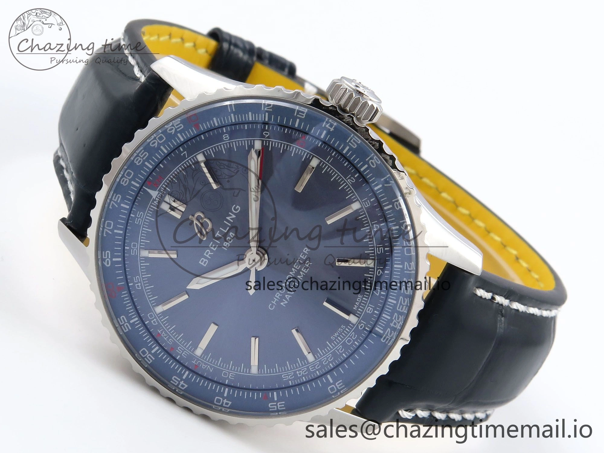 Navitimer Automatic SS 41mm TF 1:1 Best Edition Blue Dial on Blue Leather Strap A2824