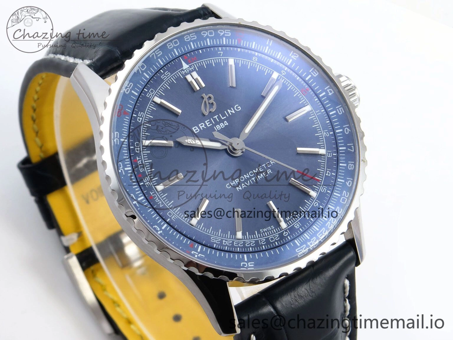 Navitimer Automatic SS 41mm TF 1:1 Best Edition Blue Dial on Blue Leather Strap A2824