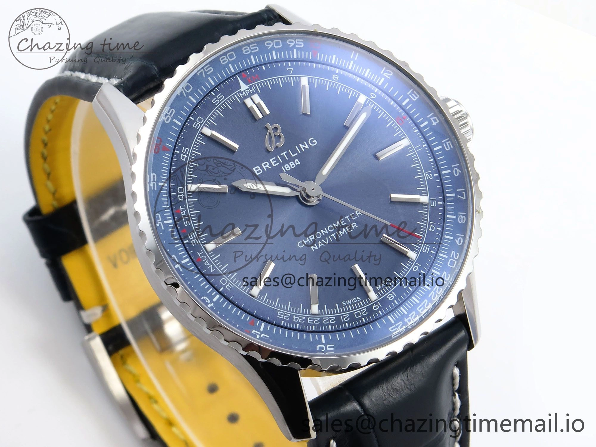 Navitimer Automatic SS 41mm TF 1:1 Best Edition Blue Dial on Blue Leather Strap A2824