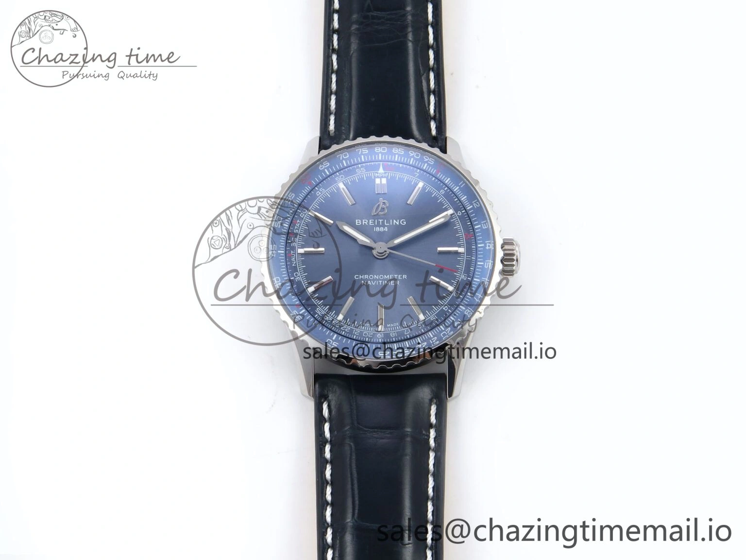 Navitimer Automatic SS 41mm TF 1:1 Best Edition Blue Dial on Blue Leather Strap A2824