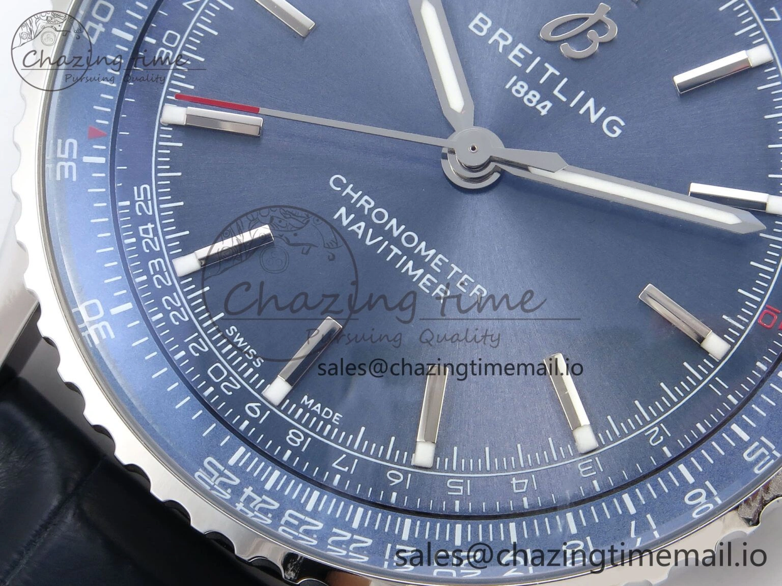 Navitimer Automatic SS 41mm TF 1:1 Best Edition Blue Dial on Blue Leather Strap A2824