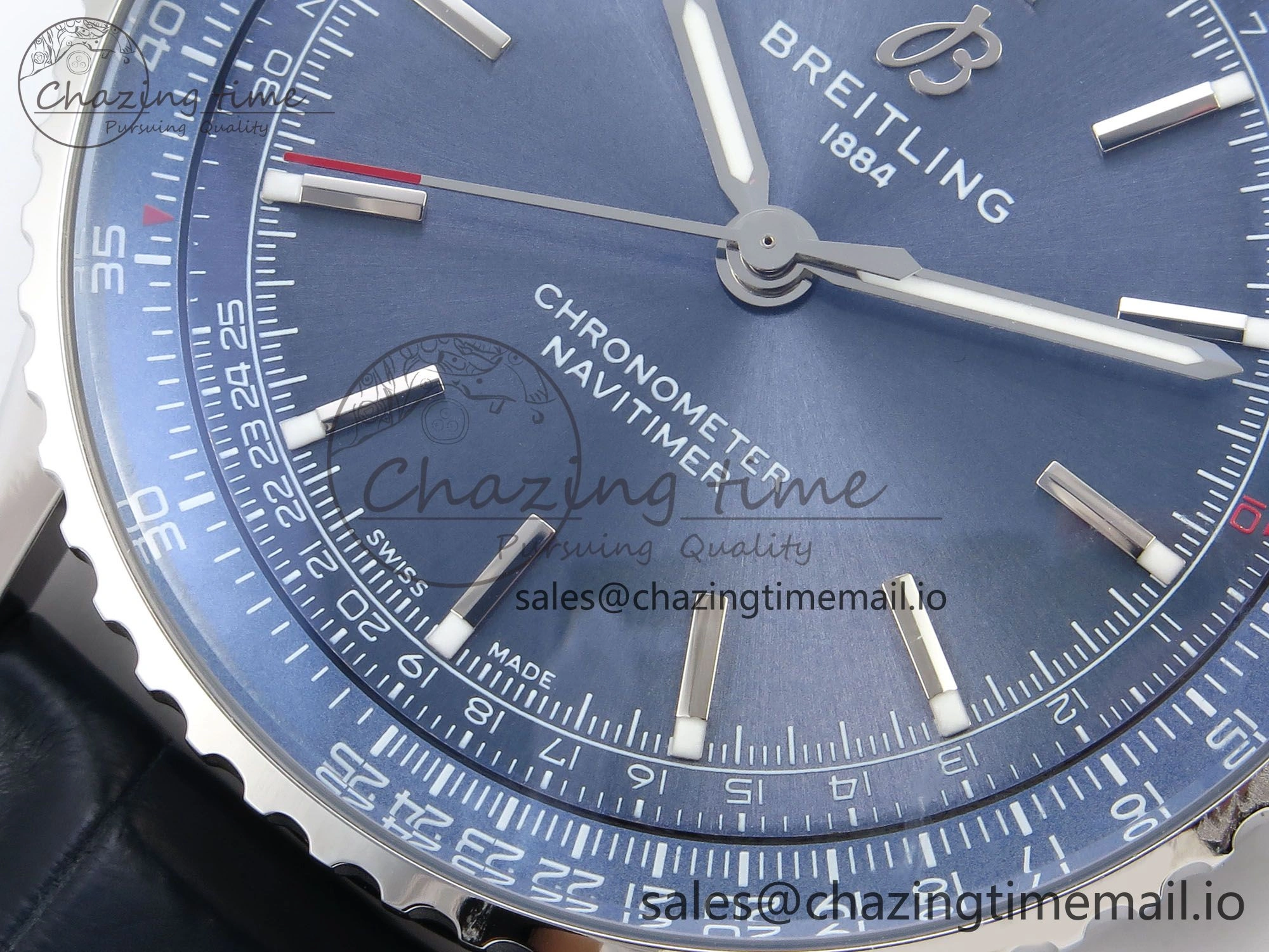Navitimer Automatic SS 41mm TF 1:1 Best Edition Blue Dial on Blue Leather Strap A2824