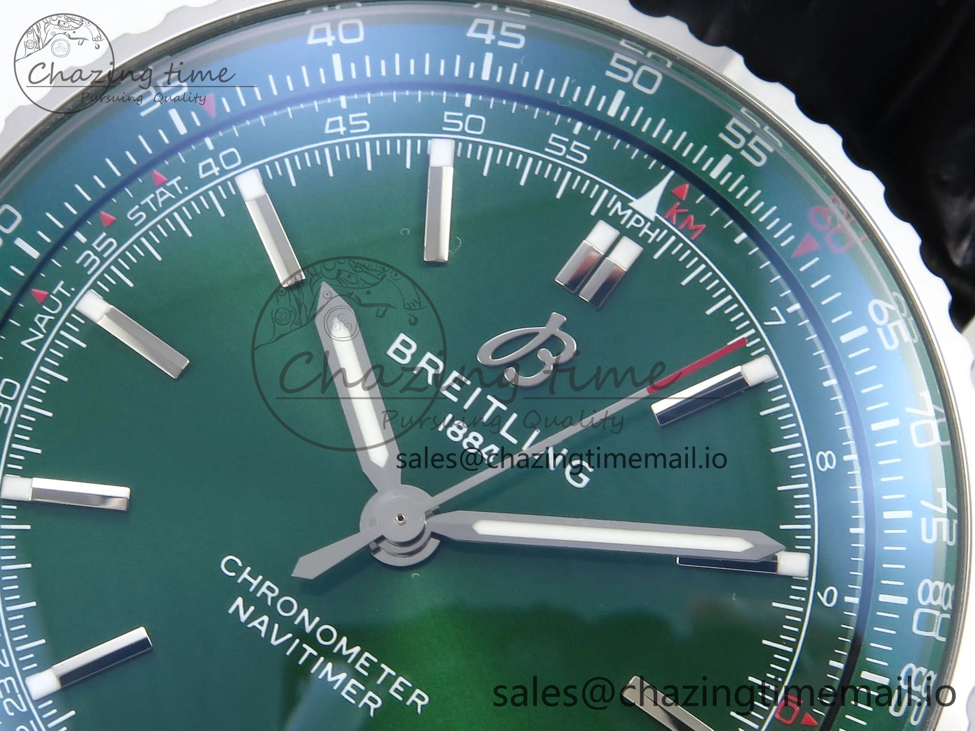 Navitimer Automatic SS 41mm TF 1:1 Best Edition Green Dial on Black Leather Strap A2824