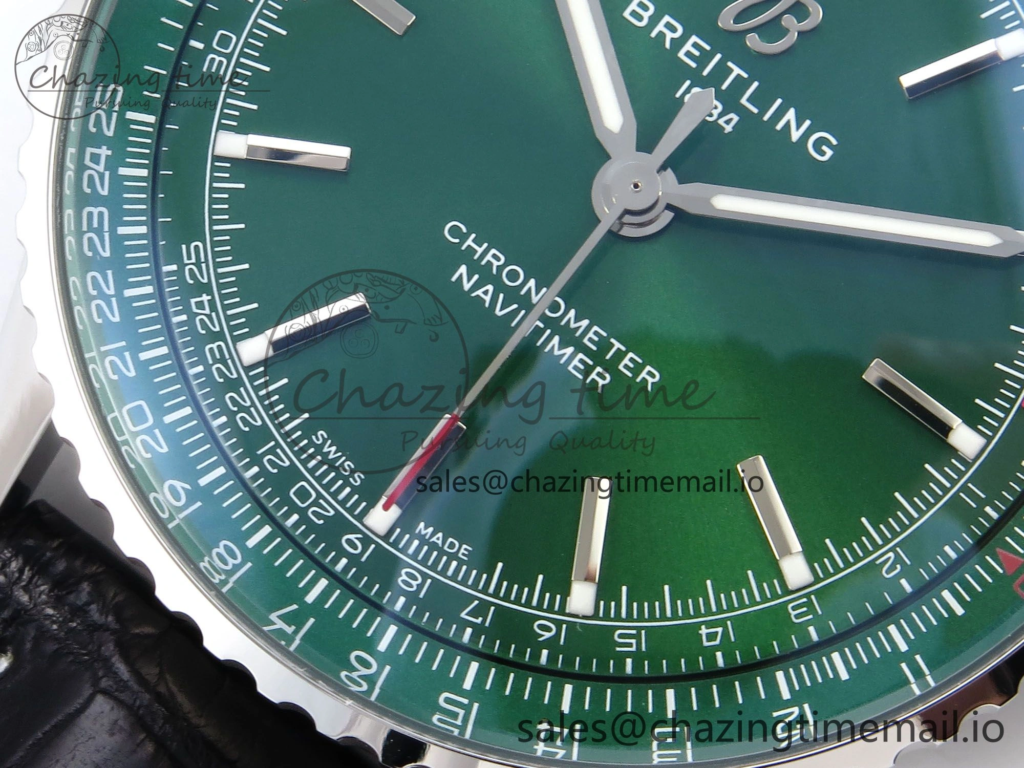 Navitimer Automatic SS 41mm TF 1:1 Best Edition Green Dial on Black Leather Strap A2824