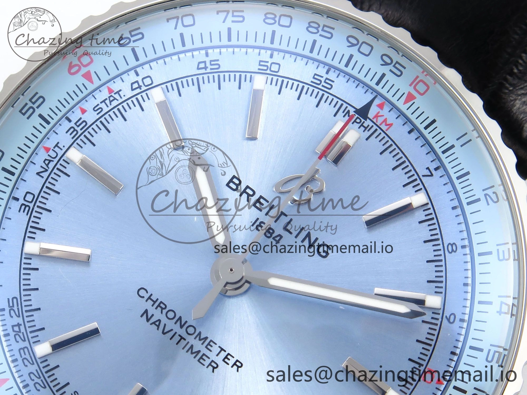Navitimer Automatic SS 41mm TF 1:1 Best Edition Ice Blue Dial on Black Leather Strap A2824