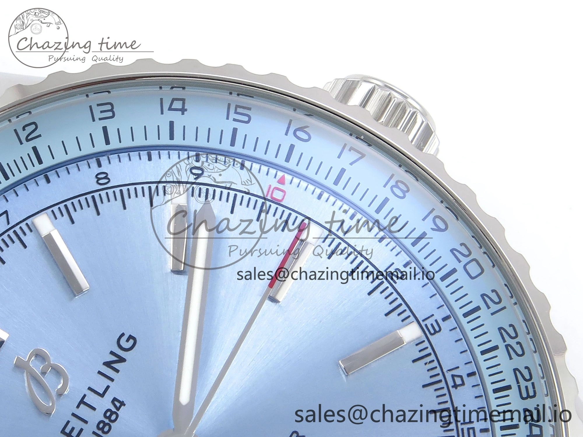 Navitimer Automatic SS 41mm TF 1:1 Best Edition Ice Blue Dial on Black Leather Strap A2824