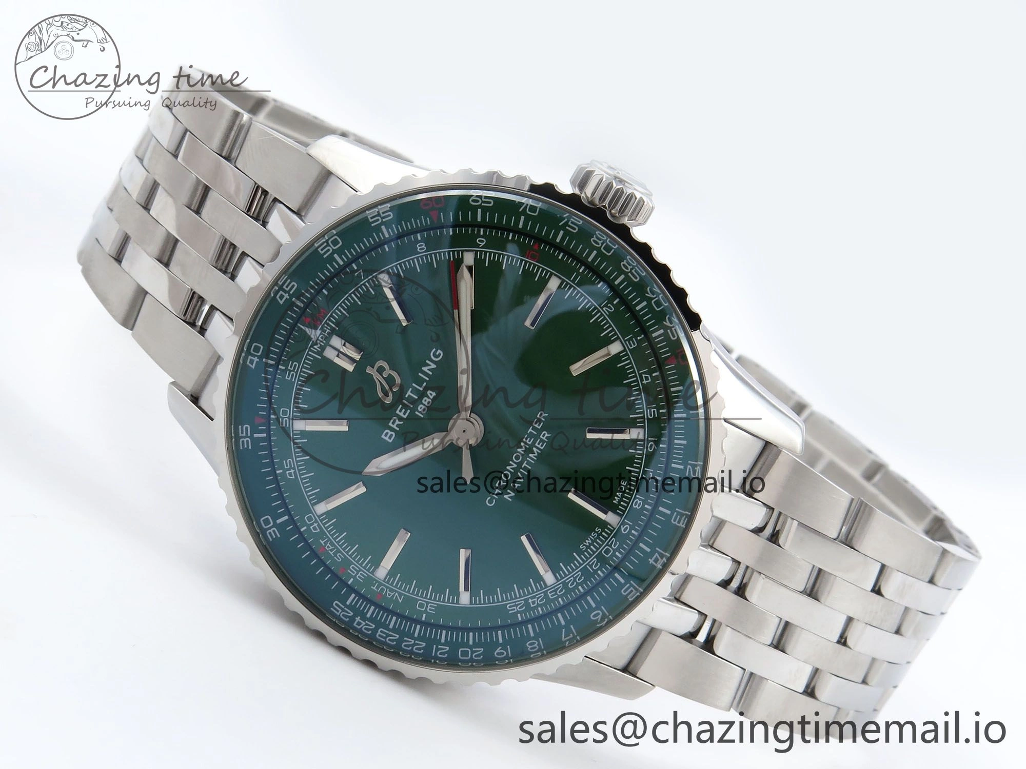 Navitimer Automatic SS 41mm TF 1:1 Best Edition SS Bezel Green Dial on SS Bracelet A2824