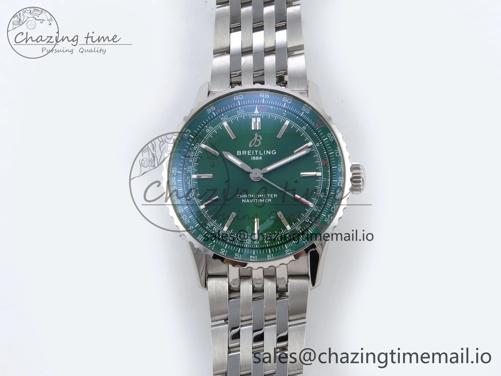 Navitimer Automatic SS 41mm TF 1:1 Best Edition SS Bezel Green Dial on SS Bracelet A2824