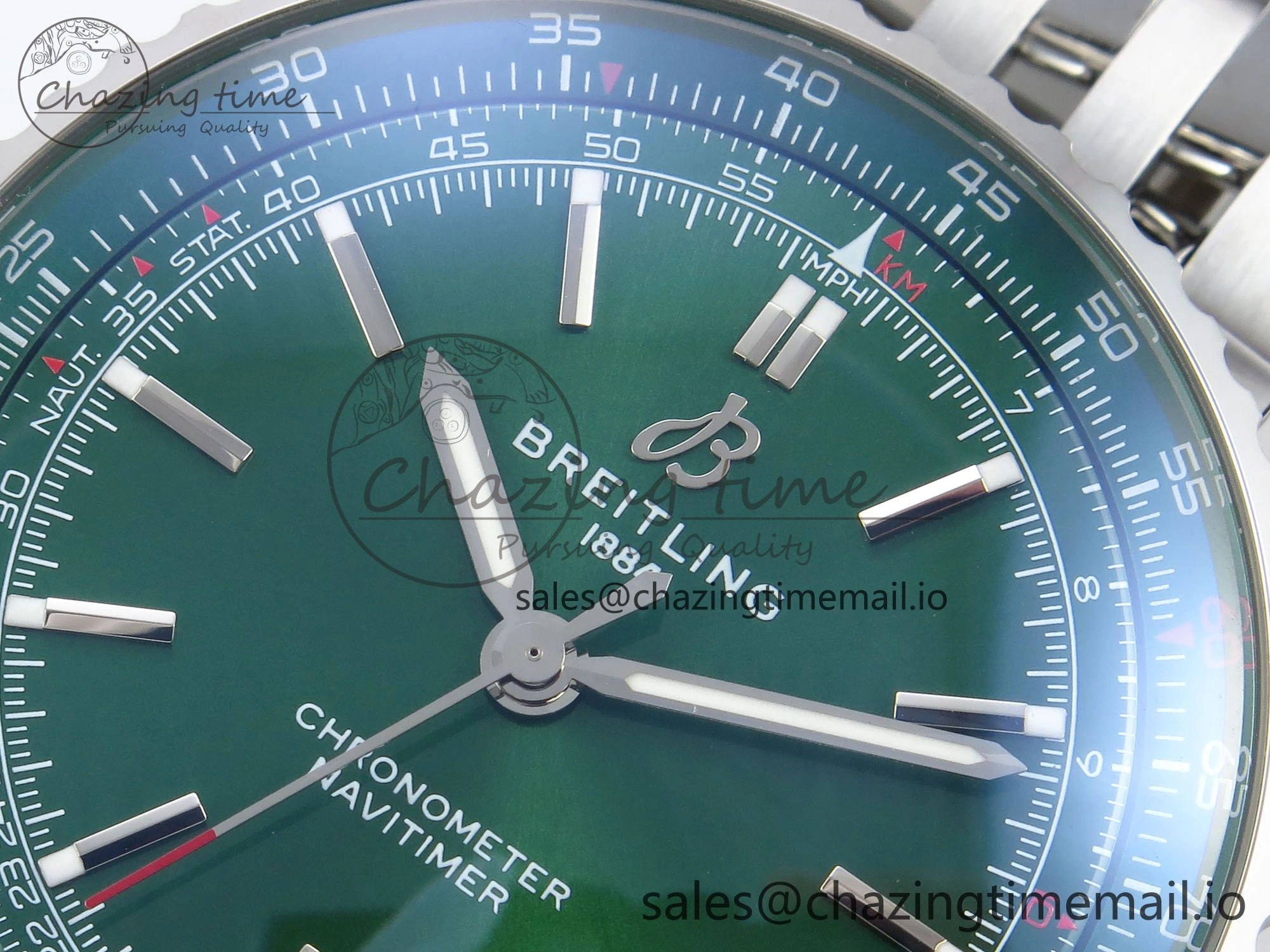 Navitimer Automatic SS 41mm TF 1:1 Best Edition SS Bezel Green Dial on SS Bracelet A2824